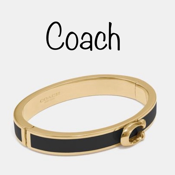 Coach Black and Gold Signature C Hinged Push Bangle